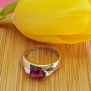 Natural Amethyst 925 Sterling Silver Ring Sz 7